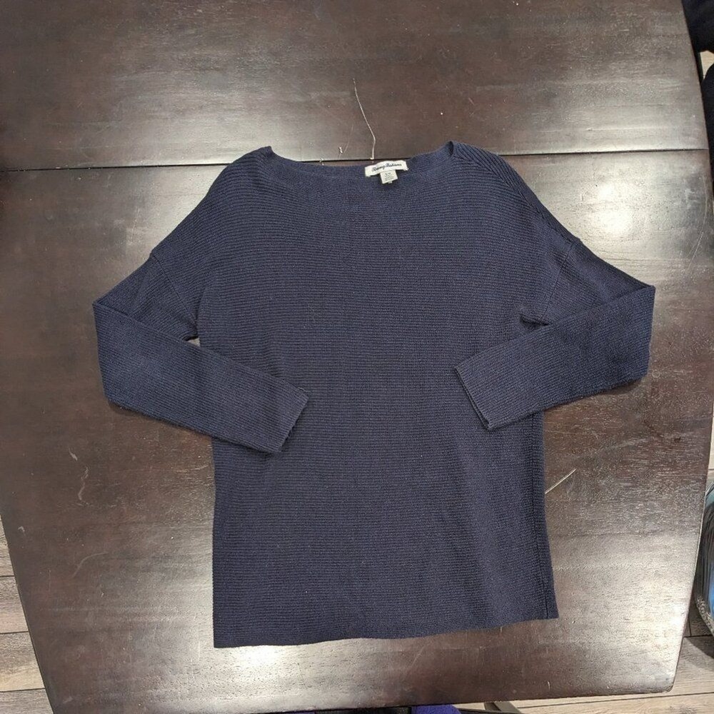 Tommy Bahama Womens Navy Blue Ribbed Knit Boat Neck Sweater Small